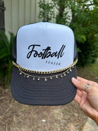 Football Season Black and White Trucker Hat: WITH CHAIN
