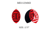 Gameday Football Earring-Black Metal and Red Glitter