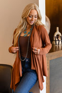 Soft Drape Open Front Cardigan: Rust