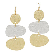 Hammered Two Tone 1.5" Circle Drop Earrings