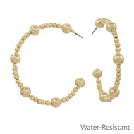 Gold Ball Beaded 2" Hoop Earring