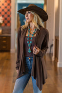 Soft Drape Open Front Cardigan: Chocolate