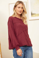 Casual Ribbed Tunic Top: Wine
