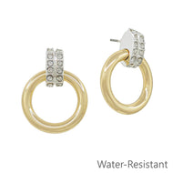 Gold Open 1" Circle Silver Pave Accents Earring