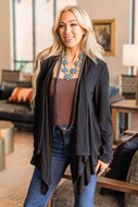 Soft Drape Open Front Cardigan: Black