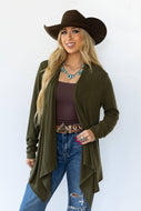 Soft Drape Open Front Cardigan: Olive