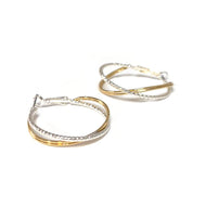 Gold w/ Silver Rhinestone Hoop Earring