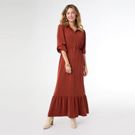 Bixby Long Sleeve Tiered Maxi Dress - Rust S/M