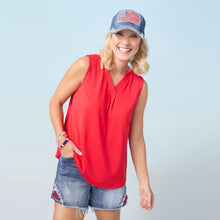 Erin Pleat Back V-Neck Tank - Red
