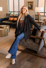 Soft Drape Open Front Cardigan: Black