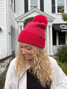 Bling Bling Fur Pom Beanie-Red