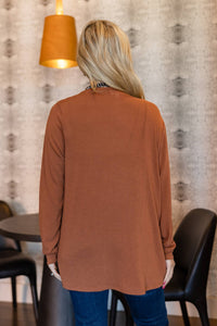 Soft Drape Open Front Cardigan: Rust