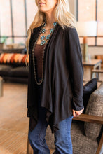 Soft Drape Open Front Cardigan: Black