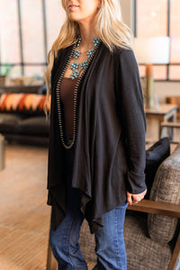 Soft Drape Open Front Cardigan: Black