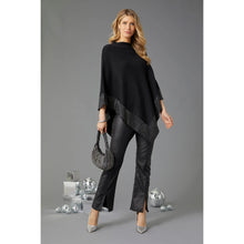 Tova Rhinestone Trim Poncho- Black