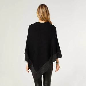 Tova Rhinestone Trim Poncho- Black