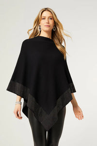 Tova Rhinestone Trim Poncho- Black