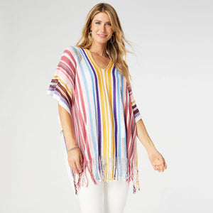 Neva V-Neck Poncho with Fringe