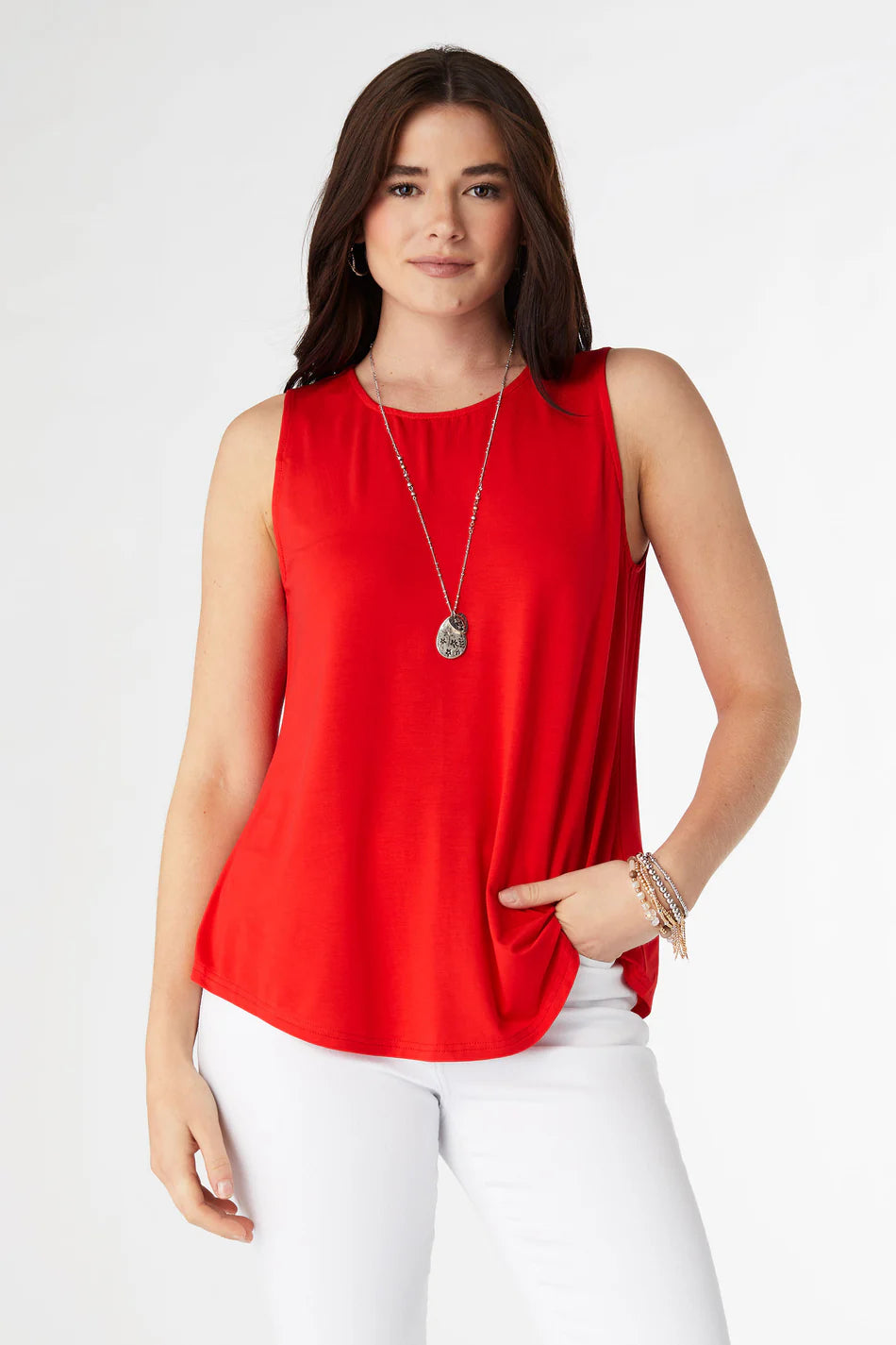 Erin Pleat Back Tank-Red
