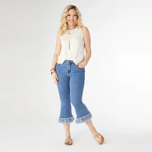 Bambu Soft Flare Capri with Fringe Bottom