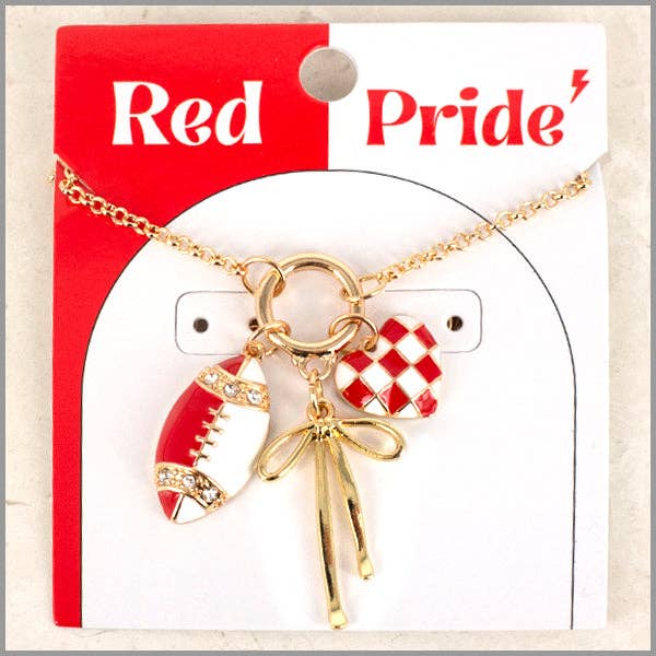 Gameday Charm Necklace with Football, Bow, and Heart 16