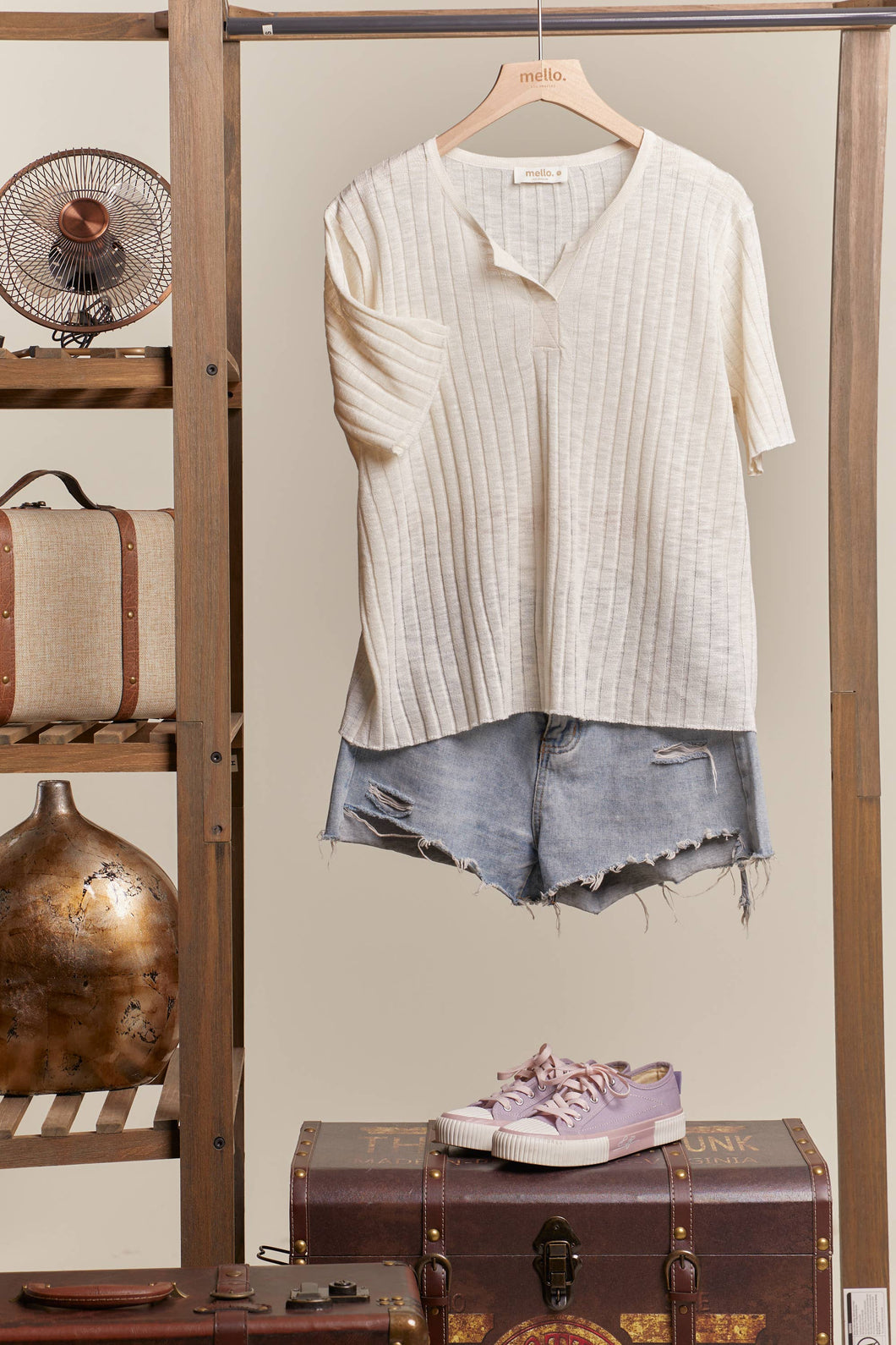 Harley Ribbed Top: Ivory /