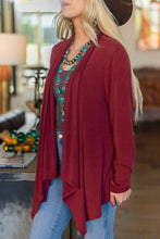 Soft Drape Open Front Cardigan: Wine