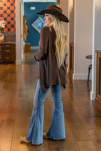 Soft Drape Open Front Cardigan: Chocolate