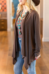 Soft Drape Open Front Cardigan: Chocolate