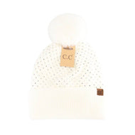 Bling Bling Fur Pom Beanie-Ivory