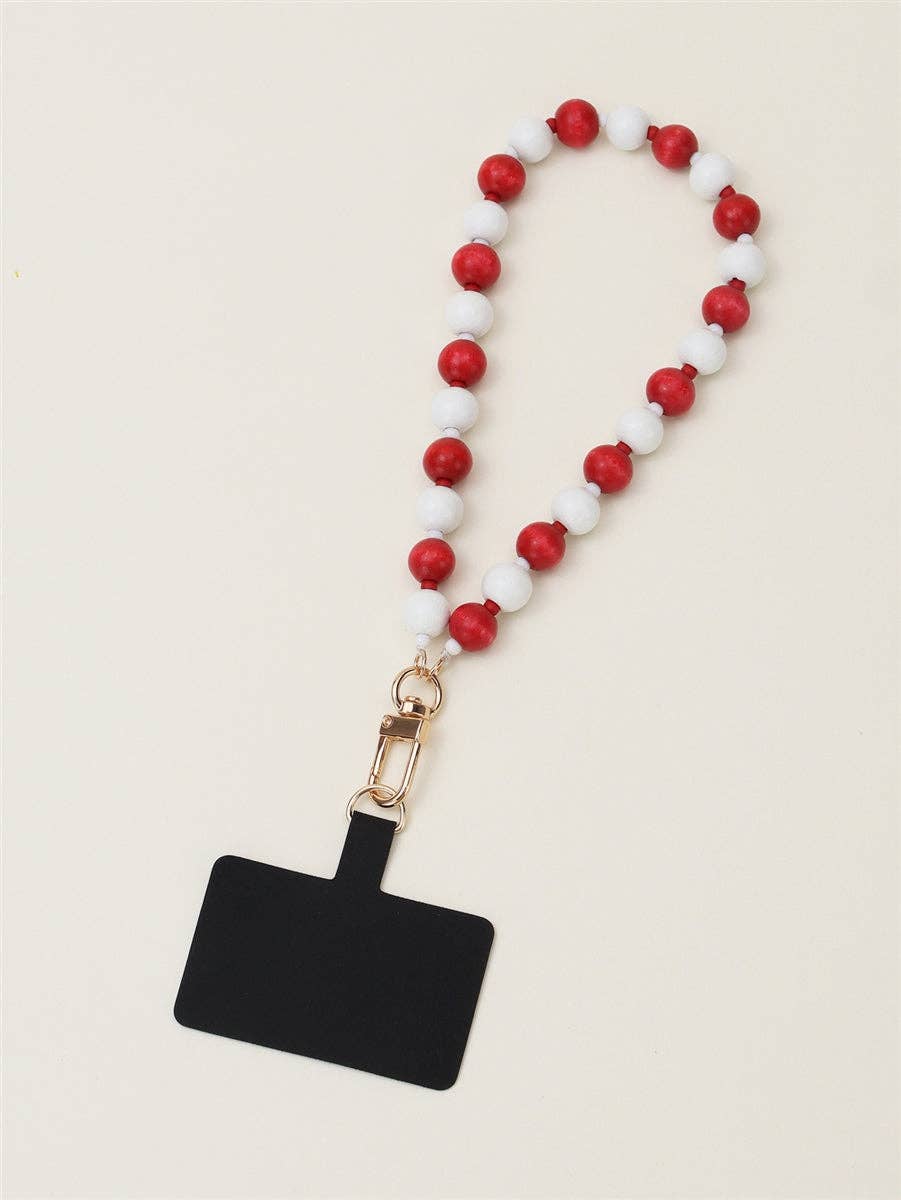 Beaded Phone Holding Wristlet- Red/White