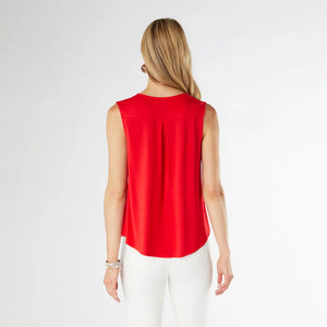 Erin Pleat Back V-Neck Tank - Red