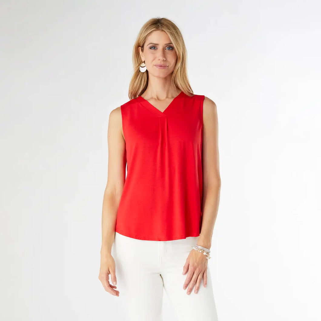 Erin Pleat Back V-Neck Tank - Red