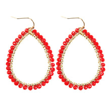 Wire Teardrop Glass Beads Hook Earrings: Red