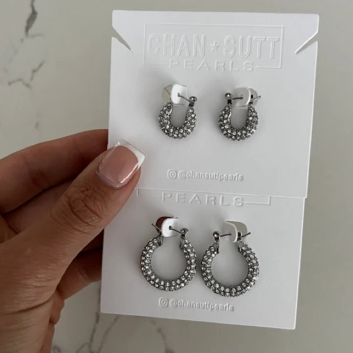 Silver Diamond Hoops-Small
