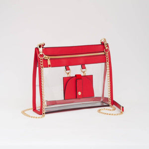 Clear Gameday Crossbody Bag With Sunglasses Holder: Red