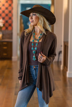 Soft Drape Open Front Cardigan: Chocolate