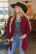 Soft Drape Open Front Cardigan: Wine