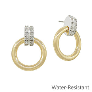 Gold Open 1" Circle Silver Pave Accents Earring