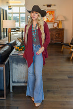 Soft Drape Open Front Cardigan: Wine