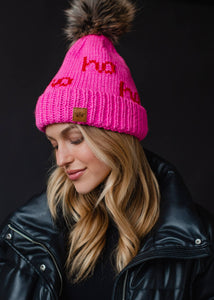 Pink & Red Ho Ho Ho Pom Hat