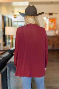 Soft Drape Open Front Cardigan: Wine