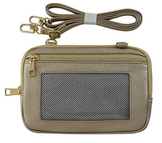 Cellphone Mini Crossbody Wallet Bag: Champagne Gold