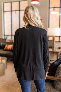 Soft Drape Open Front Cardigan: Black
