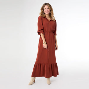 Bixby Long Sleeve Tiered Maxi Dress - Rust S/M