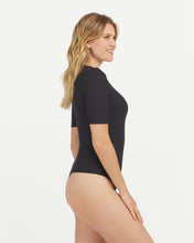 SPANX Suit Yourself Ribbed Crew Neck Short Sleeve Bodysuit- Classic Black