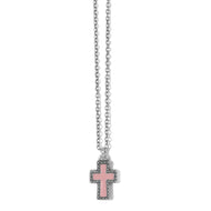 Brighton Dazzling Cross Petite Necklace- Silver/Pink