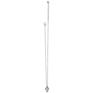 Brighton Dazzling Cross Petite Necklace- Silver/Pink