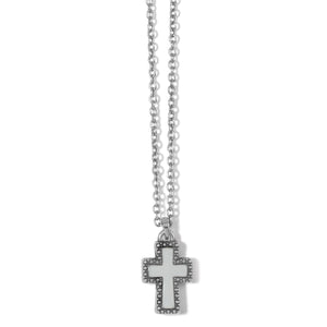 Brighton Dazzling Cross Petite Necklace- Silver/White