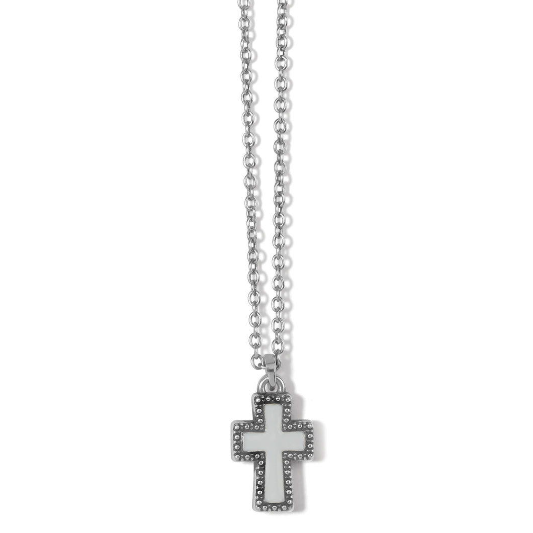 Brighton Dazzling Cross Petite Necklace- Silver/White